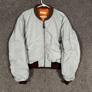 MOUSSY Bomber Jacket Womens 1 Gray 3M Thinsulate Lined Full Zip Orange Rib Trim